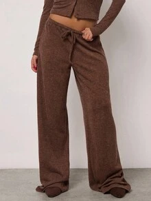 SHEIN BAE Pantalones casuales anchos de cintura con cordón de unicolor para mujer