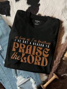 Flirla Áo phông cỡ lớn "Tôi có lý do để ca ngợi", Áo phông ca ngợi Chúa, Áo phông Brandwyn Highland Christian, Áo phông in hình cổ tròn dành cho nữ - màu đen - Xem 1