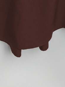 SHEIN Tall CURVE 大码女式法式休闲V领短袖夏季连衣裙 - 咖啡棕 - 查看 5