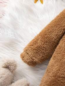 Newborn Baby Girl Cute Fluffy Solid Color Long Sleeve Hooded Jumpsuit, Autumn/Winter Cartoon Brown Capybara Plush Footed Jumpsuit Bear Baby Baby Monkey Suit Baby Fleece Jumpsuit Baby Coat Jumpsuit Dinosaur Winter Jumpsuit For Baby