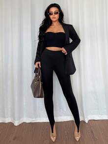 Chiquease Quần legging bó dày thời trang ôm vừa vặn có cạp chun, thu/đông - màu đen - Xem 3