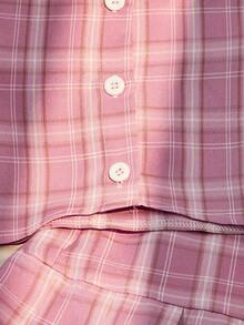 SHEIN Elladie kids 3件套女童春夏JK风格子衬衫百褶裙甜美辣味两件套服装适合旅行和表演 - 粉色 - 查看 4