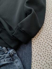 少女宽松卫衣，厚实舒适，百搭休闲街头风 - 黑色 - 查看 6