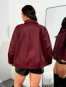 Enliva Kurtka damska z długim rękawem w kolorze bordowym ze skóry PU w rozmiarze plus size na jesień/zimę - Burgund - Zobacz 2
