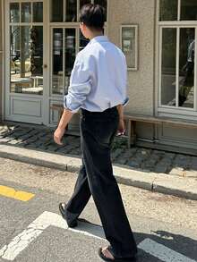 DAZY Áo sơ mi nam kẻ sọc thường ngày, thời trang tối giản cho đi làm và mặc hàng ngày, áo sơ mi nam dài tay mùa thu, trang phục công sở - Màu xanh lam - Xem 7