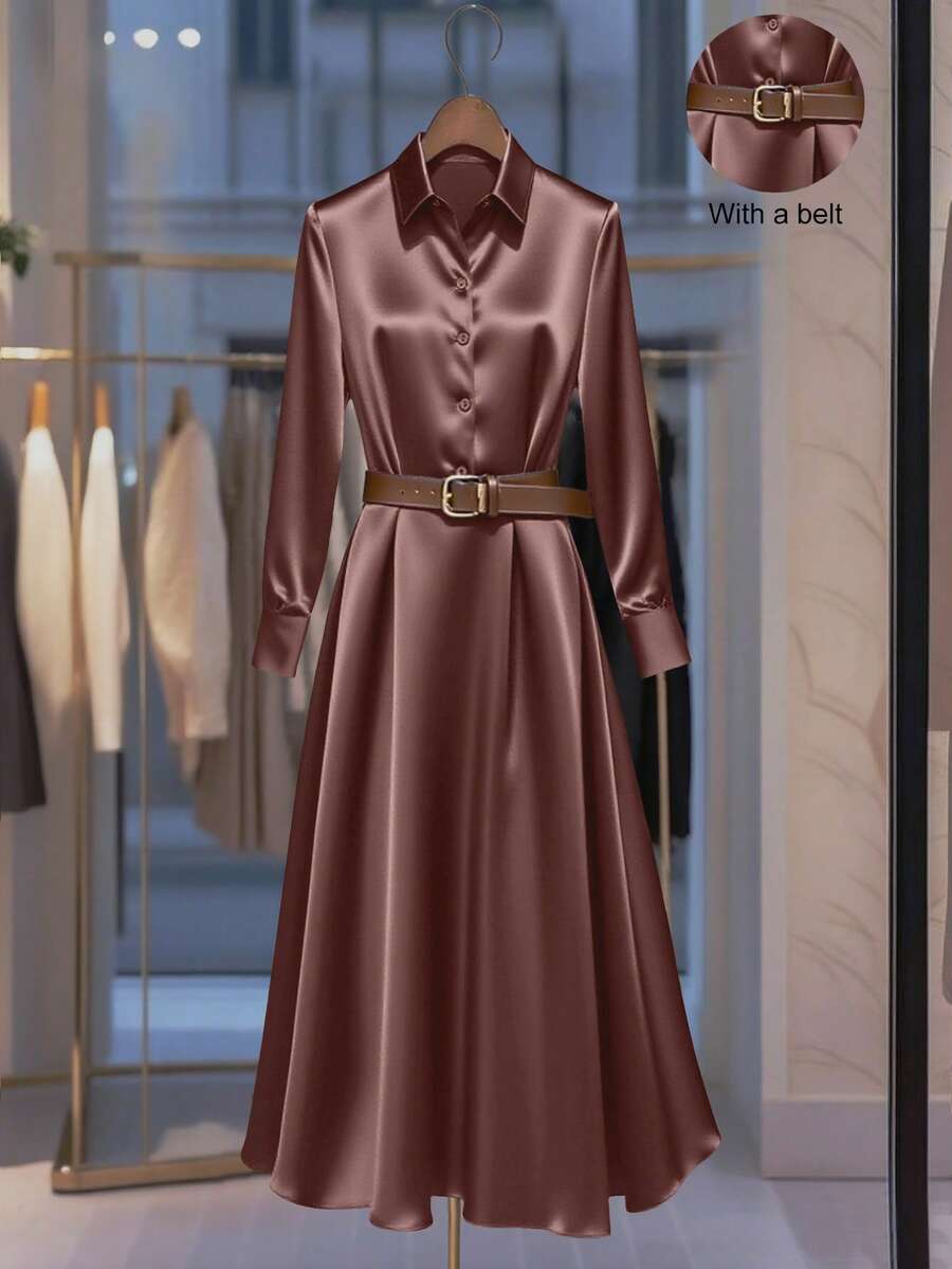 Franclia Đầm dài cổ bồng bó sát eo mới cho nữ, Xuân/Thu - Bold Plum - Xem 1