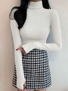 DAZY 女式高领紧身保暖内衬T恤长袖上衣 - 白色 - 查看 5