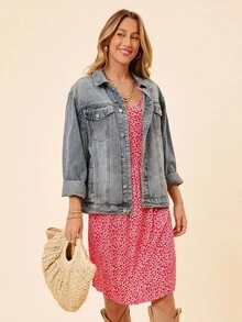 Coeurva Women's Ditsy Floral Round Neck Puff Sleeve Ruffle Hem Dress, Spring/Summer - Red - View 2