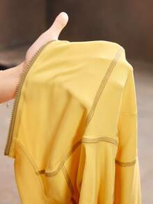 Powerista Bộ đồ liền thân thể thao tay dài raglan màu trơn có khóa kéo nửa vạt kèm quần short cho nữ - Màu vàng - Xem 8