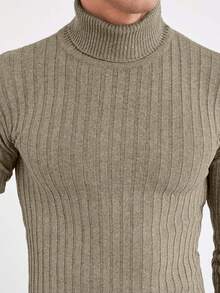 EURMUSE Men's Solid Color Turtleneck Long Sleeve Slim Fit Sweater, Autumn/Winter - Apricot - View 3