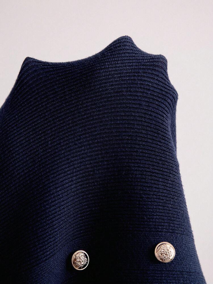 BizChic 2025 Vestido de punto de mujer con cuello redondo, hilera única de botones metálicos en el bajo y falda acampanada, para invierno y verano. Moderno y elegante para fiesta, viajes urbanos, trabajo. Adecuado para salidas, citas, fiestas, conciertos, festivales de música, brunch, aeropuerto, vacaciones de verano. - Azul Marino - Ver 8