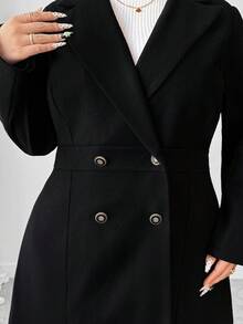Elenzga 大码女式百搭简约纯色商务风大衣，适合秋冬季日常通勤 - 黑色 - 查看 6