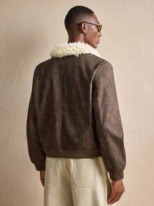 AKNOTIC Business Casual Men's Vintage Metal Decor Furry Collar Jacket, Autumn/Winter, Grunge, Christmas