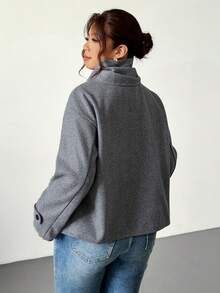 Firerie Abrigo gris holgado de cuello en V talla grande, adecuado para el Día de San Valentín, conciertos, actuaciones, citas, cenas formales, galas, elegante, ir al trabajo, volver al colegio, vacaciones, playa, romántico, estilo oficina, estilo sirena, fiesta de cumpleaños. Abrigo gris de invierno para mujer, chaqueta gris, chaqueta con flecos grises - Gris - Ver 4