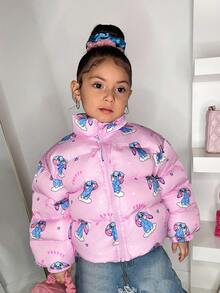 Kleine Mädchen Rosa Blumen Jacquard Bomberjacke, süß, locker, vielseitig, modisch, Herbst Winter Kleidung - Pink - Übersicht 5