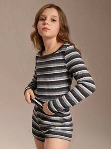 SHEIN Tween-Mädchen Farbblock Lässig Sports Outdoor Knit Soccer Running Commute Base Layer Tops, Young Minimalist Comfortable Baseball Lamp Ball Long Sleeve Undershirt