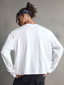 AXEPEAK 男士休闲时尚街头个性标语印花长袖白色 T 恤，春秋季 - 白色 - 查看 2