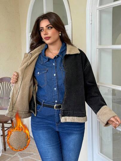 Flexra 大码女式休闲秋冬保暖内衬水洗夹克