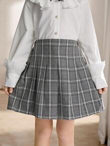 SHEIN Tween Girl Plain Color Ruched Short Casual Skirt,Holiday,Summer,Travel Fall Winter - Grey - View 2
