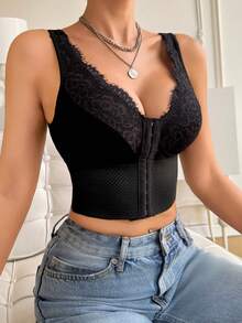 Myrelith Women's Fashionable Sexy Lace Patchwork Front Closure Shapewear Top