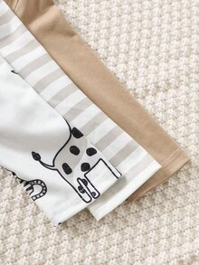 SHEIN 3pcs Newborn Baby Unisex Cute Cartoon Print Long Sleeve Footed Romper Pajama Set