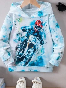 Young Boy Cool Motorcycle Graphic Casual Comfortable Sweatshirt, Suitable For Spring/Autumn - Multicolor - View 3