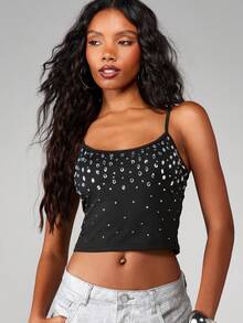 MISSGUIDED Studded Rhinestone Camisole Tank Top For Summer Festival Party Nights - Grey - View 1