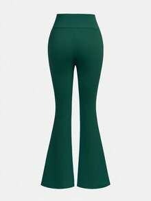 SHEIN Girlism Teen Girls High Waist Snug Fit High Stretch Green Sports Yoga Casual Versatile Pocket Flare Pants - Dark Green - View 2