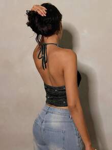 Glamine 性感露背系带细肩带女式吊带背心，夏季 - 黑色 - 查看 4