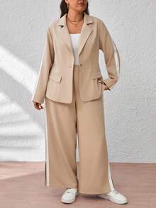 EMERY ROSE Conjunto de dos piezas de blazer con cuello entallado y pantalones sueltos para mujer, talla grande, otoño/invierno