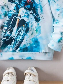 Young Boy Cool Motorcycle Graphic Casual Comfortable Sweatshirt, Suitable For Spring/Autumn - Multicolor - View 5