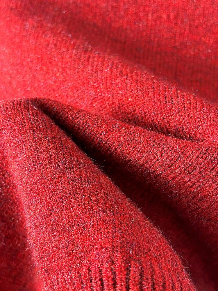 Franclia Women's Solid Color Metal Single-Breasted Long Sleeve Waist Cinched Knit Cardigan, Autumn/Winter - Red - View 6