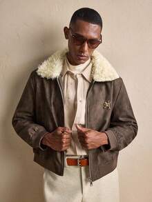 AKNOTIC Business Casual Men's Vintage Metal Decor Furry Collar Jacket, Autumn/Winter, Grunge, Christmas