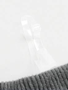 SHEIN 少女针织灰色毛绒罗纹露肩长袖休闲连衣裙 - 灰色 - 查看 6