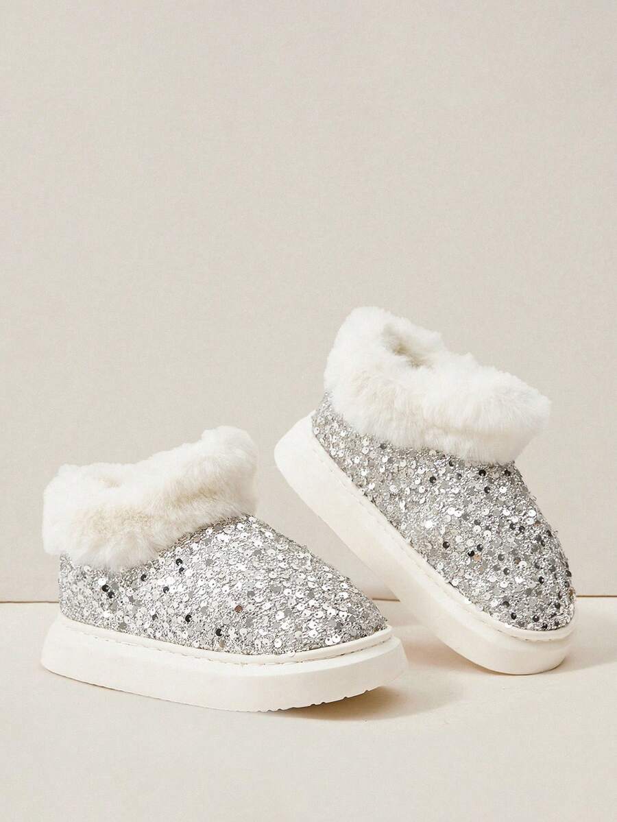 Cuccoo Women's Thick Sole Flat Shoes, Fashion Glitter Lining Warm Snow Boots, Plus Size, Autumn/Winter