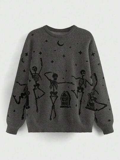 Goth Lässiger, locker sitzender Rundhals-Pullover mit Langarm für Frauen