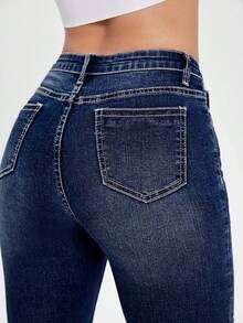 EURMUSE Blugi casual rupți, croială slim, lungime 7/8 - Spălare întunecată - Vizualizare 6