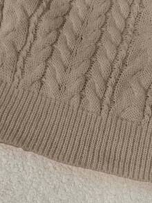 Franclia 全新宽松柔软甜美粉色休闲设计 V 领粗针织套头衫，适合女士，百搭 - 棕色 - 查看 5