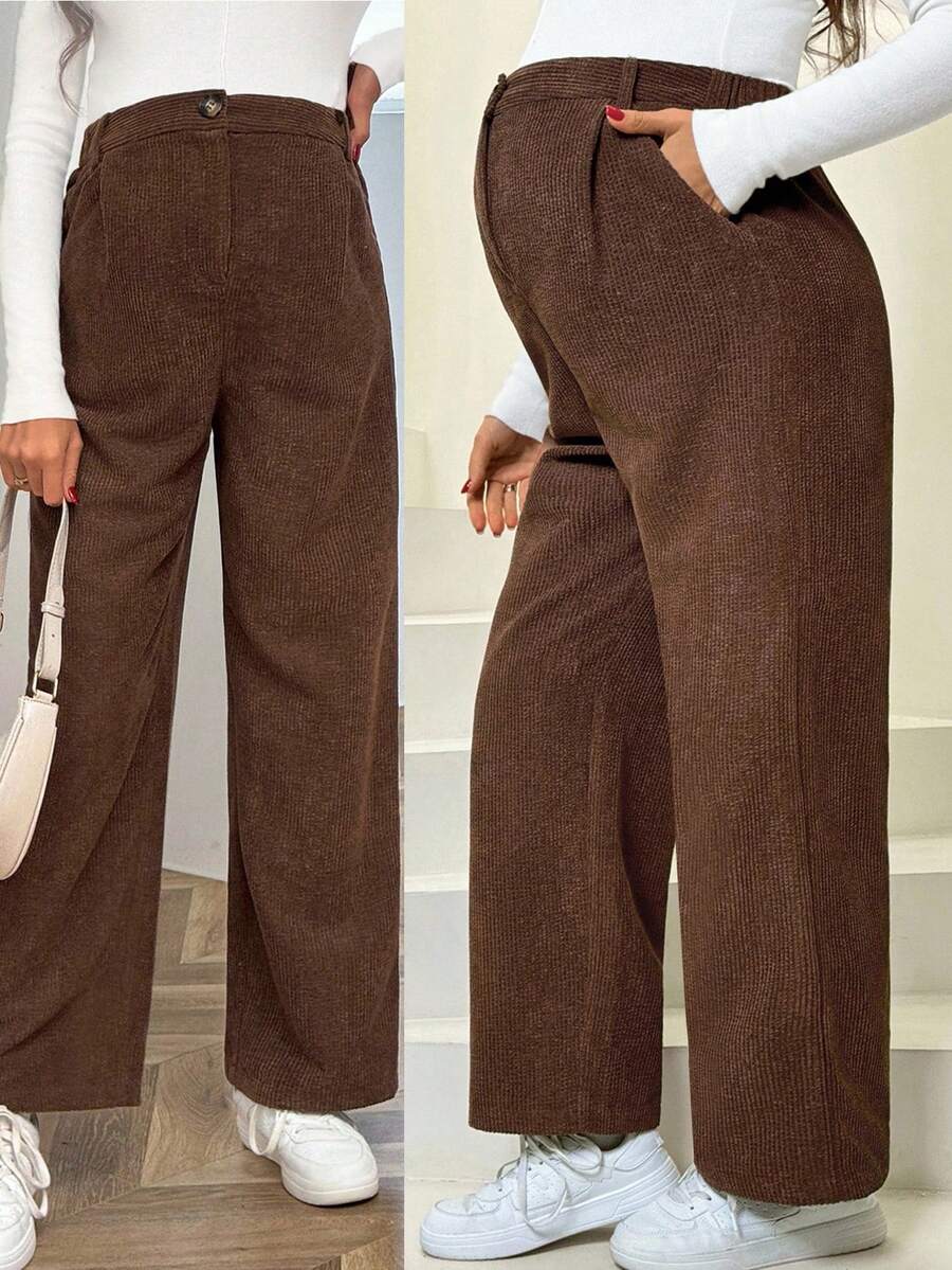 SHEIN Pantalones rectos casuales sueltos y vintage con bolsillos laterales para maternidad, otoño