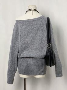 EgrlEra Jeanoir 单肩纯色针织毛衣连衣裙 - 灰色 - 查看 2