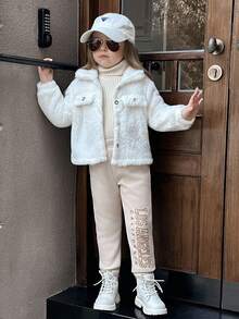 SHEIN Young Girl 3pcs Letter & Butterfly & Moon Print Sweatpants Joggers For Girlsloose Pants For Young Girl