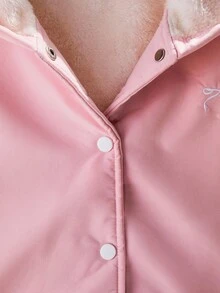 Sparklyn 女童休闲连帽羊毛夹克，袖子饰有粉色蝴蝶结，正面有蝴蝶刺绣，白色纽扣开合，适合秋冬季外出、通勤，搭配长袖毛衣和裤子 - 粉色 - 查看 5