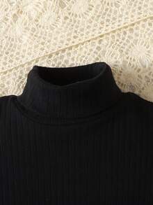 SHEIN 少女合身休闲简约舒适高领毛衣和格子迷你裙套装