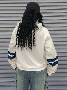 Rovax Women's Casual College Sports Style Numeric Badge Print Drawstring Sweatshirt - Beige - View 2