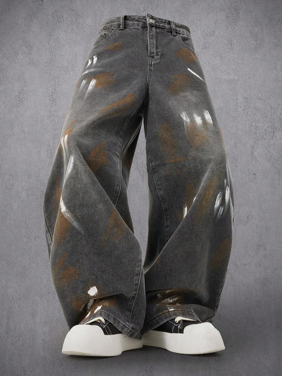 Manfinity Denimwave Men's Contrast Graphic Print Pocket Loose Fit Jeans - Grey - View 1