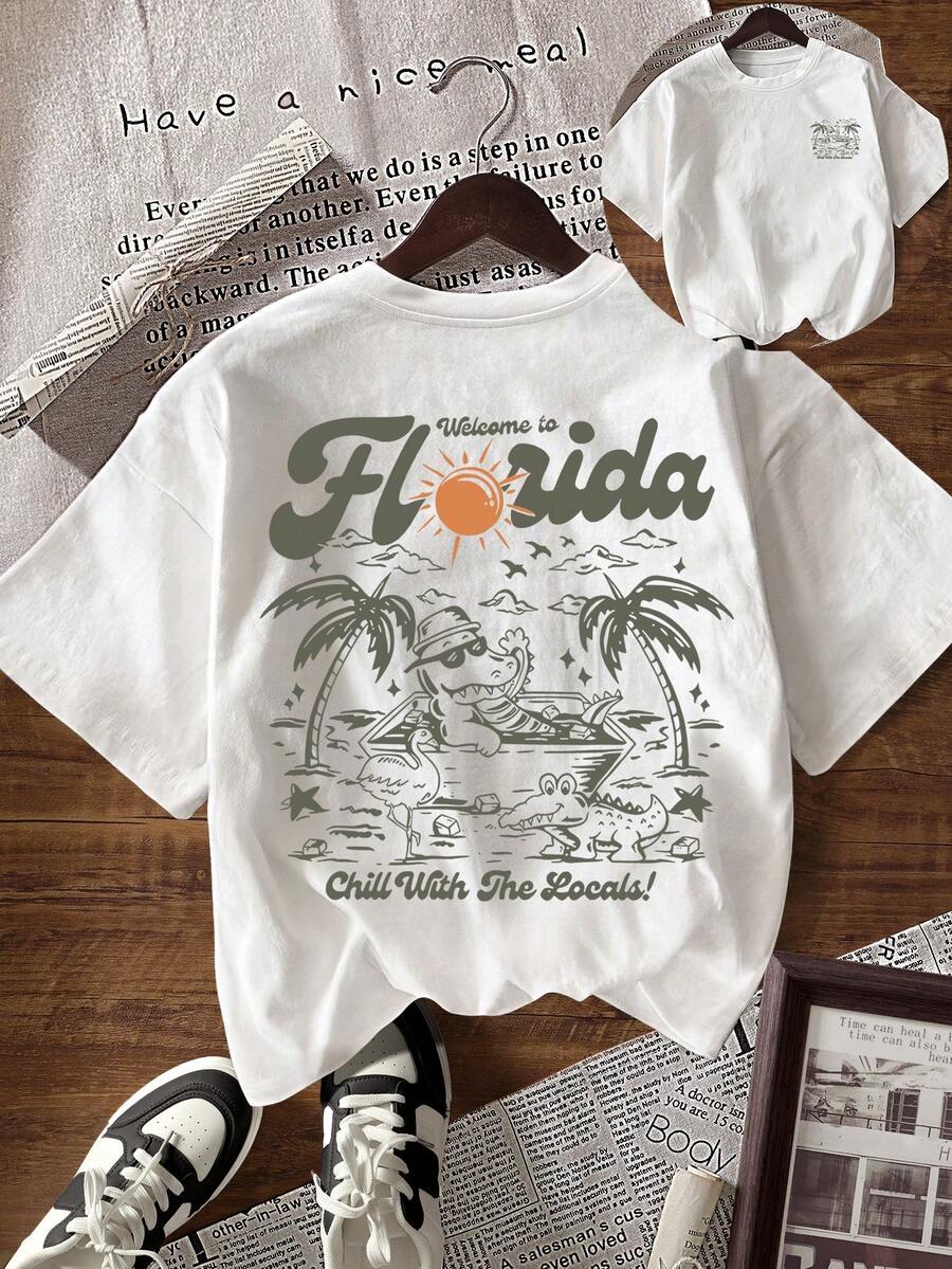 INAWLY 女式夏季休闲标语棕榈树印花圆领短袖T恤