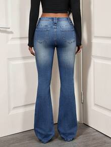 SHEIN Tall Women's Casual Versatile Flare Jeans With Pockets - Medium Wash - View 2