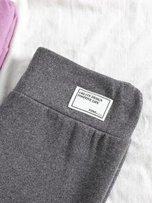 SHEIN 女童两件套紧身羊毛打底裤，腰部有贴片装饰 - 淡紫色 - 查看 4