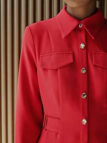 Lumivelle Women's Solid Color Long Sleeve Belted Dress, Fashion For Autumn