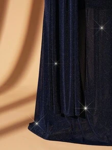 Rometta 大码女式高弹力闪亮面料法式设计修身优雅收腰性感长裙，适合秋冬季、返校、毕业典礼、节日、情人节、圣诞节、音乐节、母亲节、万圣节、感恩节、复活节、国庆节、舞会、约会、派对、婚礼、郊游 - 藏蓝色 - 查看 7